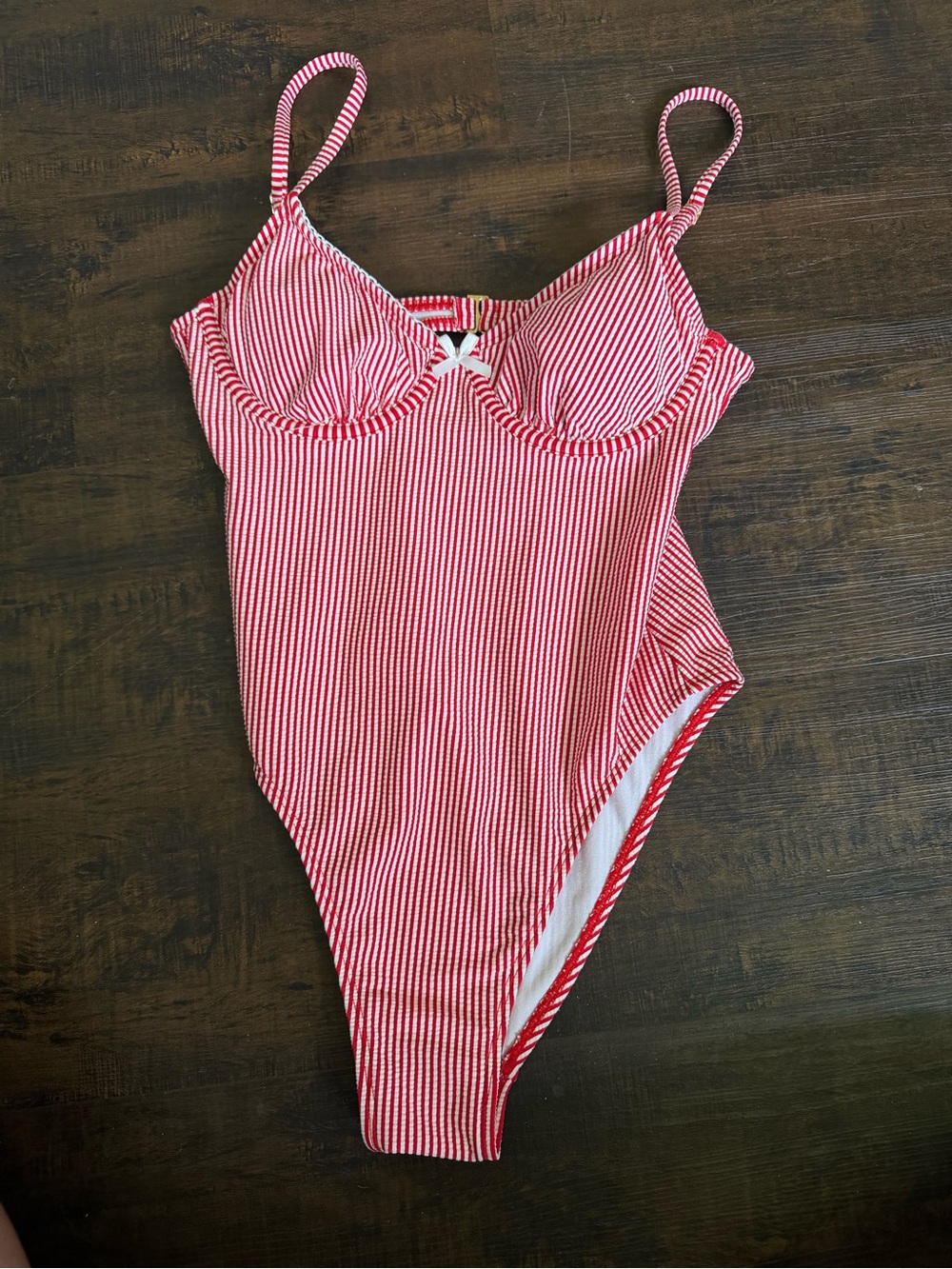 No Boundaries Red & White Pinstripe One-Piece Swimsuit